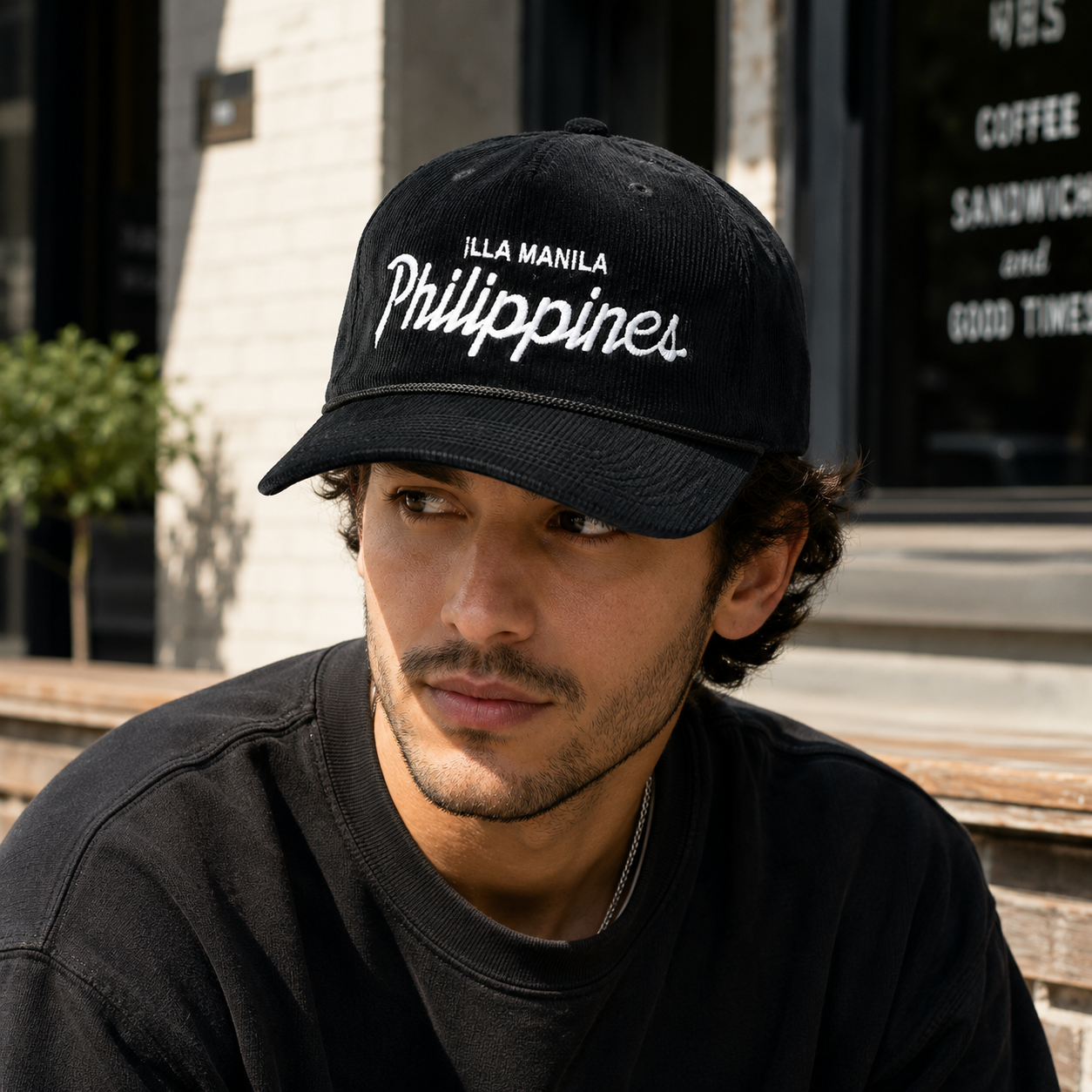 Black ILLA MANILA Philippines Corduroy Rope Snapback Cap