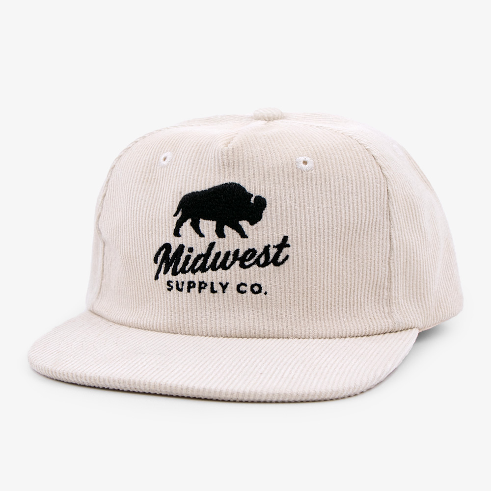 Ivory Midwest Bison Embroidered Corduroy Snapback Cap