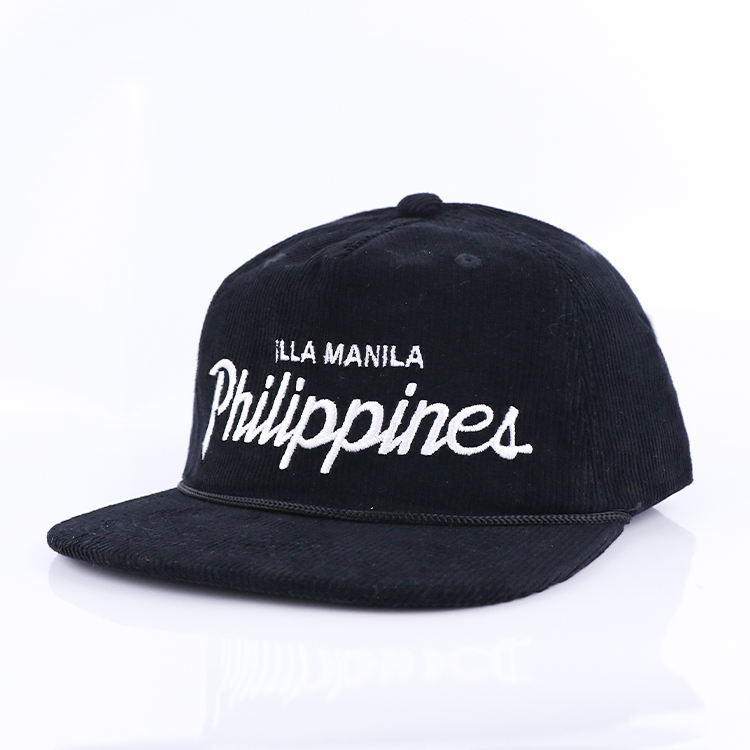 Black ILLA MANILA Philippines Corduroy Rope Snapback Cap