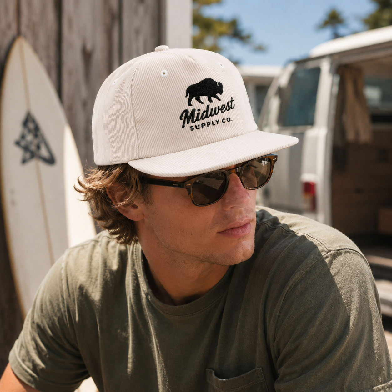 Ivory Midwest Bison Embroidered Corduroy Snapback Cap