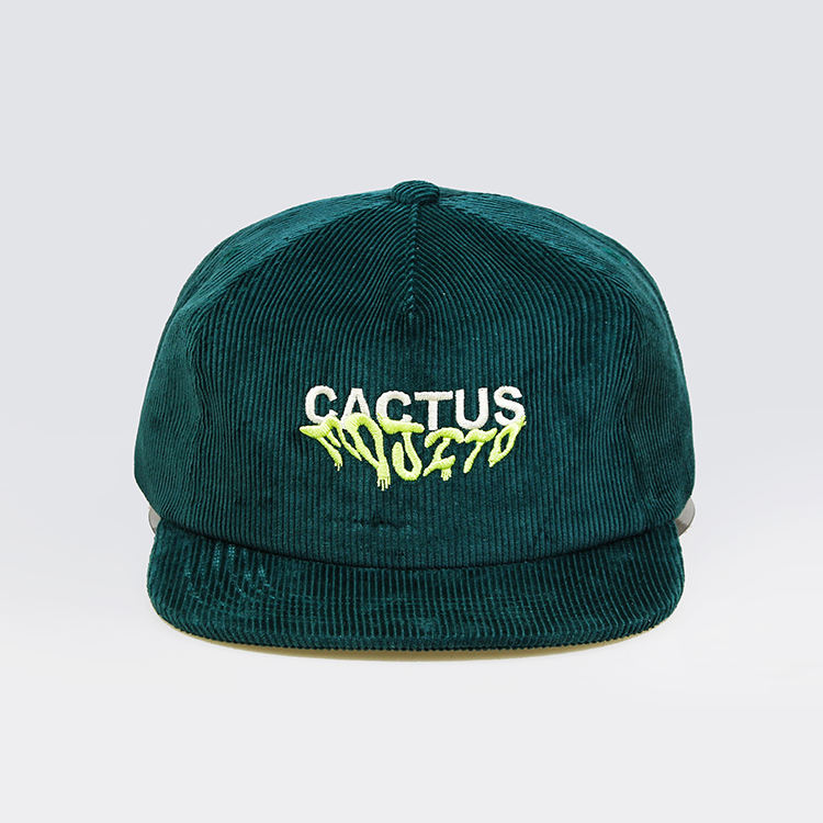Vintage Teal Corduroy 5-Panel Snapback Hat with Cactus Embroidery