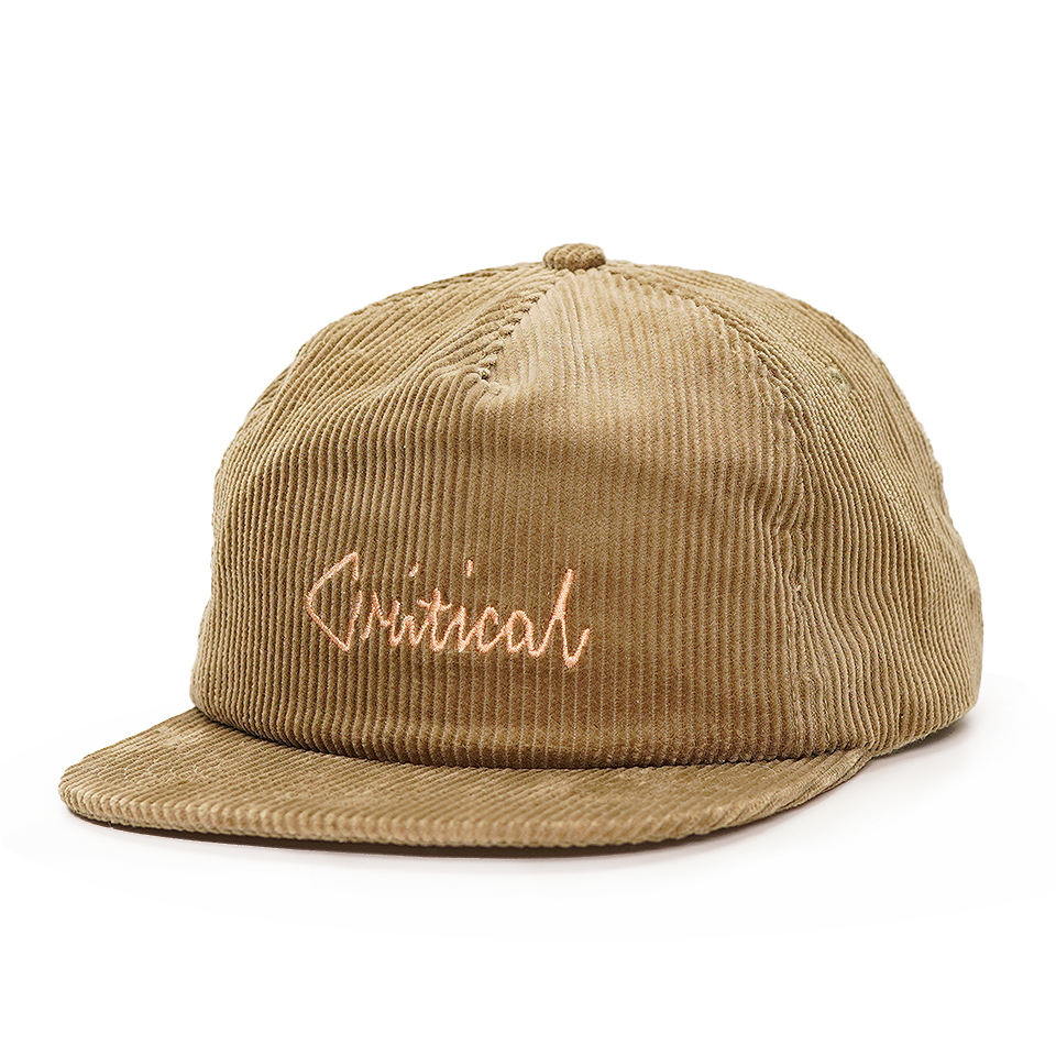 Khaki Corduroy Soft-Front 5-Panel Snapback Cap with Embroidered Script Logo and Flat Brim – Unisex Vintage Streetwear Hat