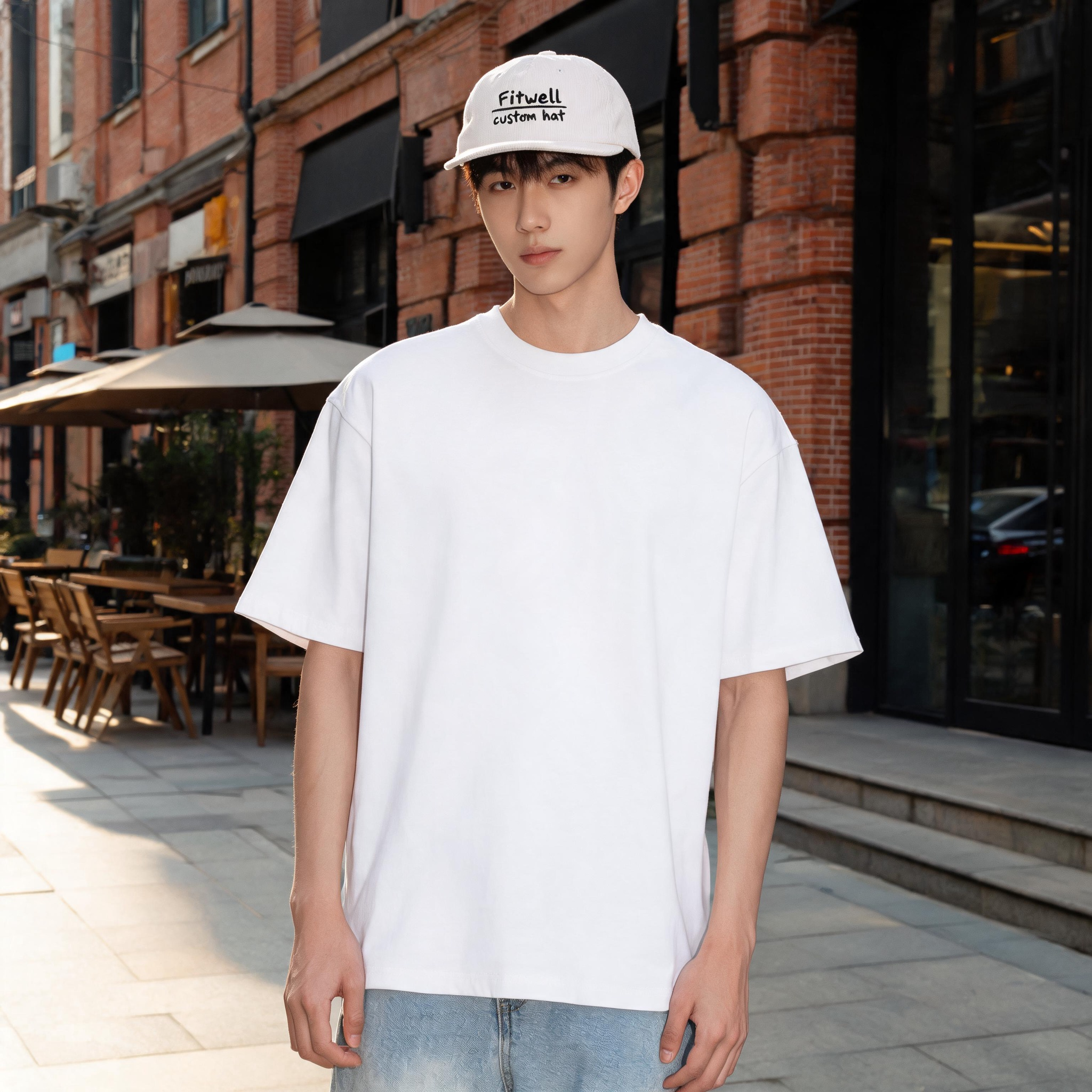 White Corduroy Snapback Cap with Minimalist Embroidered Logo and Flat Brim Design