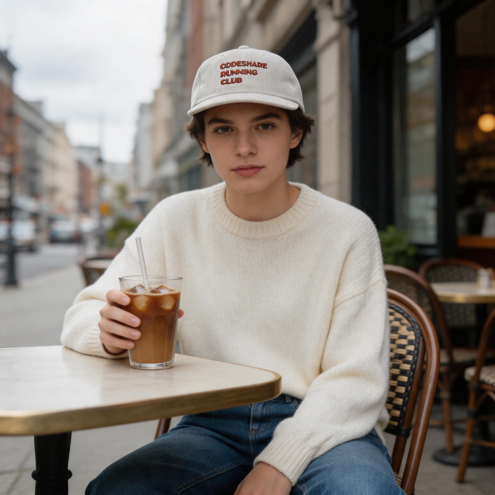 Vintage Corduroy Flat Peak Baseball Cap Brick Red Embroidery Light Beige Unstructured Hat for Running Hiking Streetwear