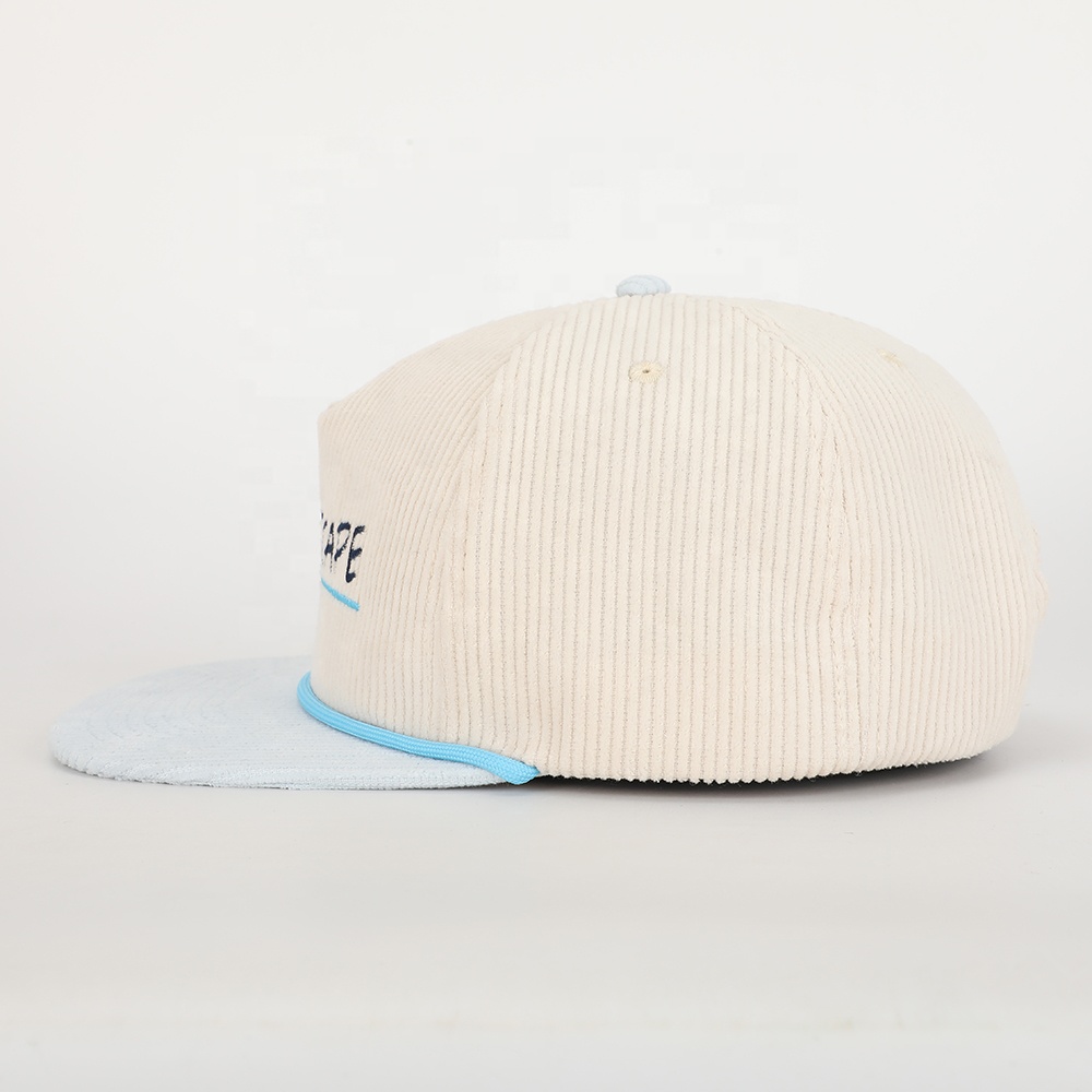 POWSCAPE Two-Tone Corduroy Rope Snapback Cap with Embroidered Script