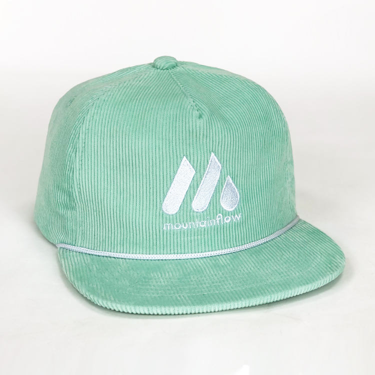 Mint Green Corduroy Five-Panel Rope Snapback Cap with White Embroidered Logo