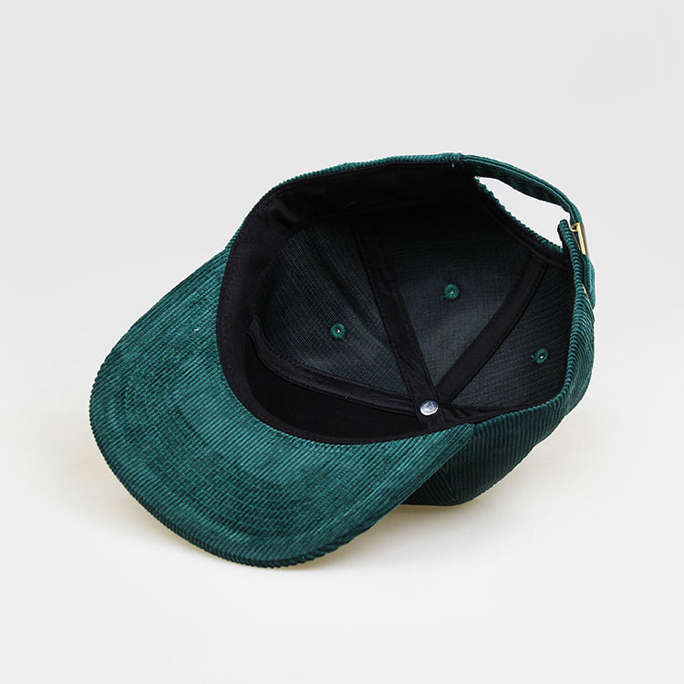 Vintage Teal Corduroy 5-Panel Snapback Hat with Cactus Embroidery