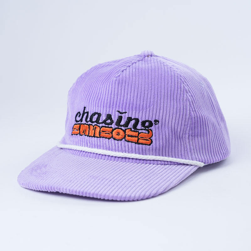 Purple Corduroy Snapback Cap with Chasing Sunsets Embroidered Logo