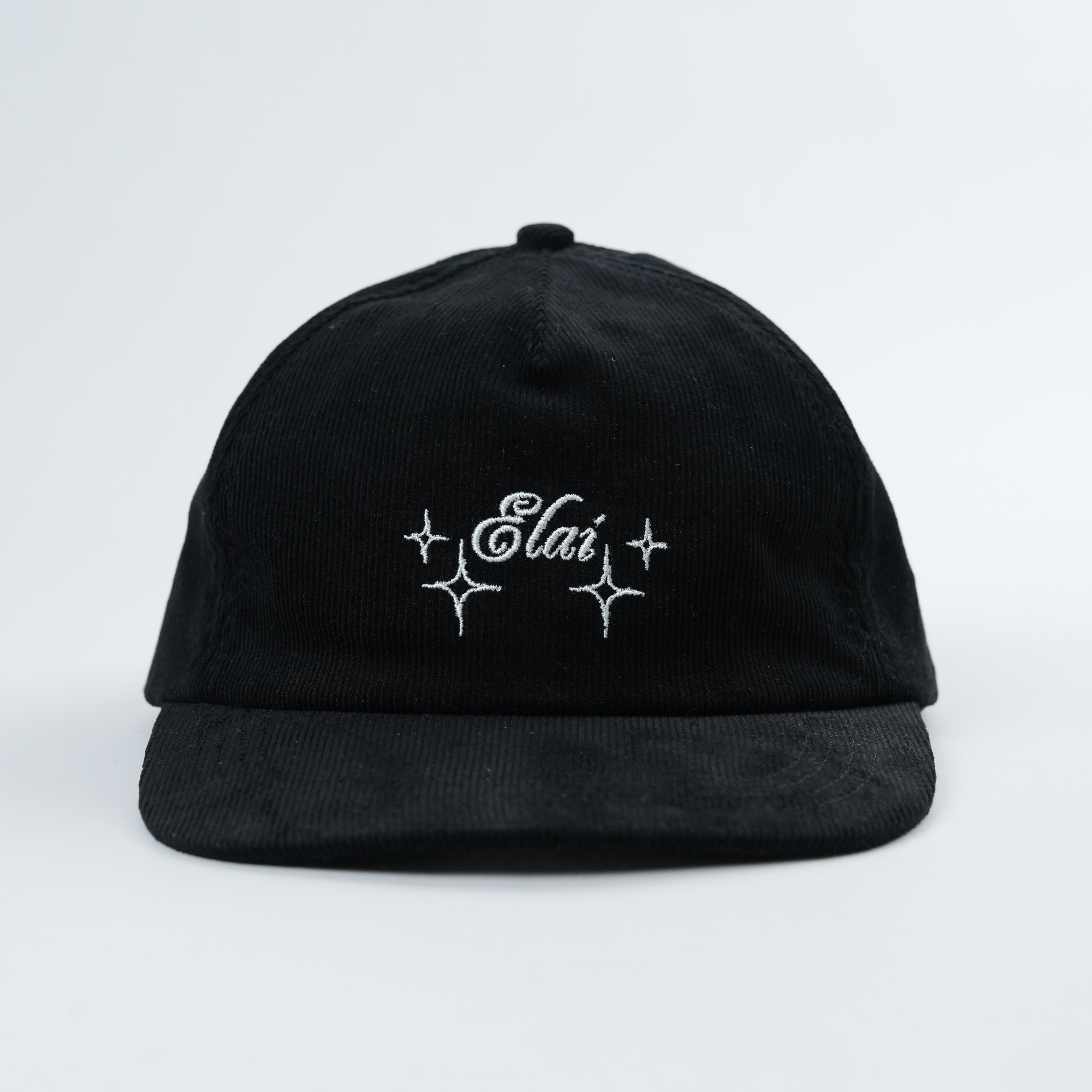 Black Corduroy Snapback Cap with Sparkle Script Embroidered Logo