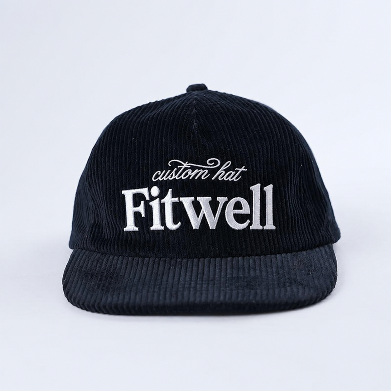 Black Corduroy Five-Panel Script Embroidery Snapback Cap