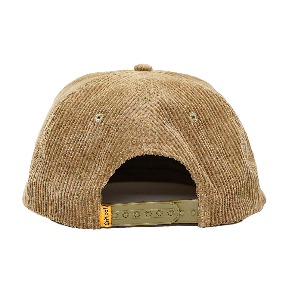 Khaki Corduroy Soft-Front 5-Panel Snapback Cap with Embroidered Script Logo and Flat Brim – Unisex Vintage Streetwear Hat