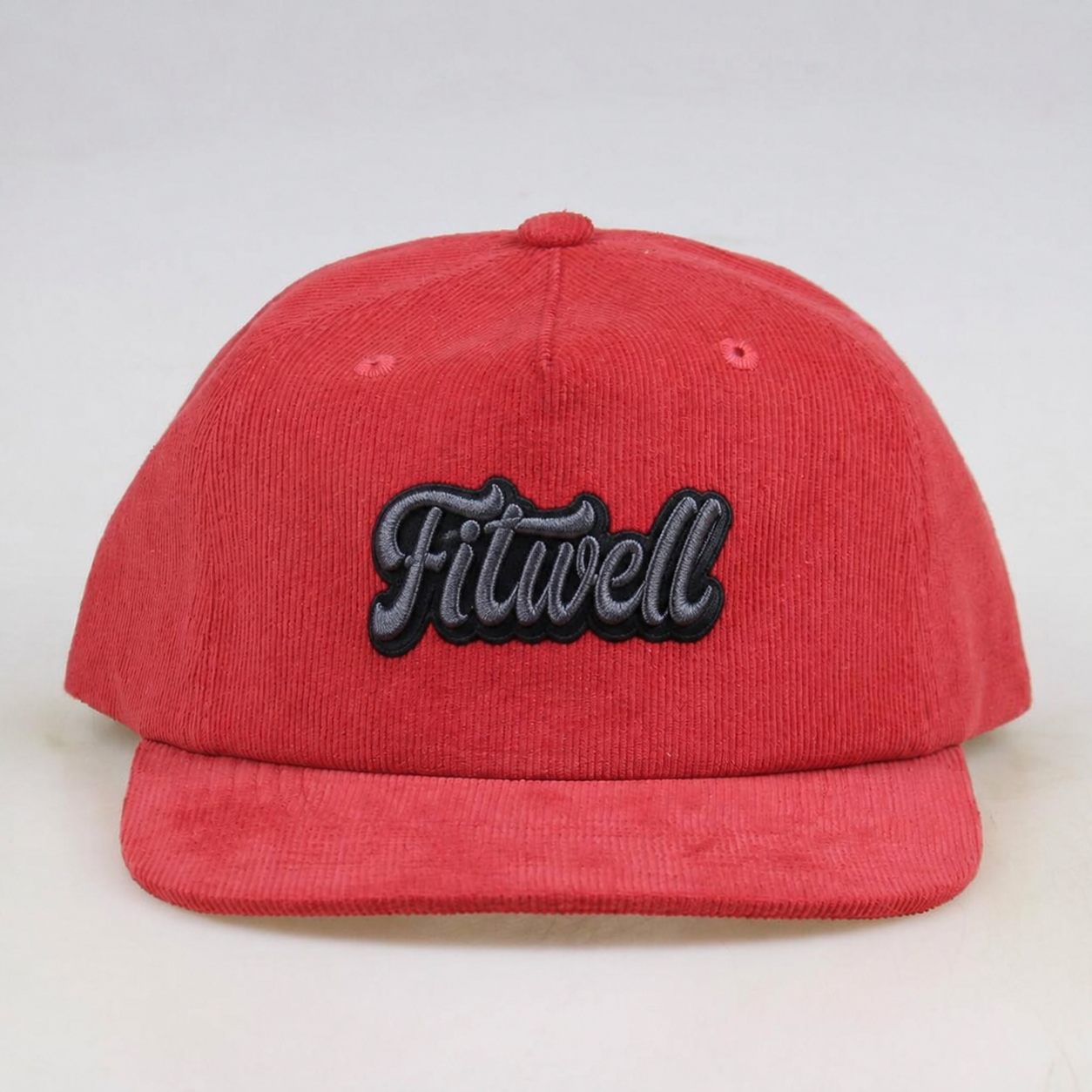 Red Kinfolk Script Embroidered Corduroy Five-Panel Snapback Cap