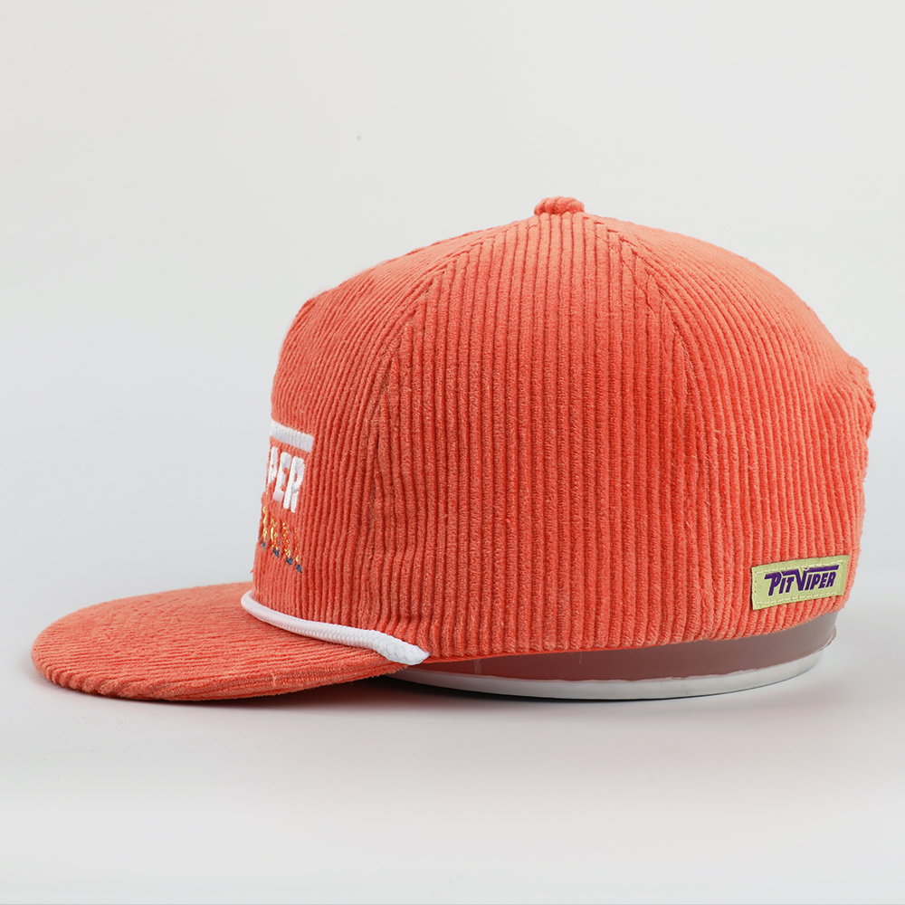 Vintage Corduroy Snapback Cap with Embroidered Logo Adjustable Flat Brim Streetwear Hat