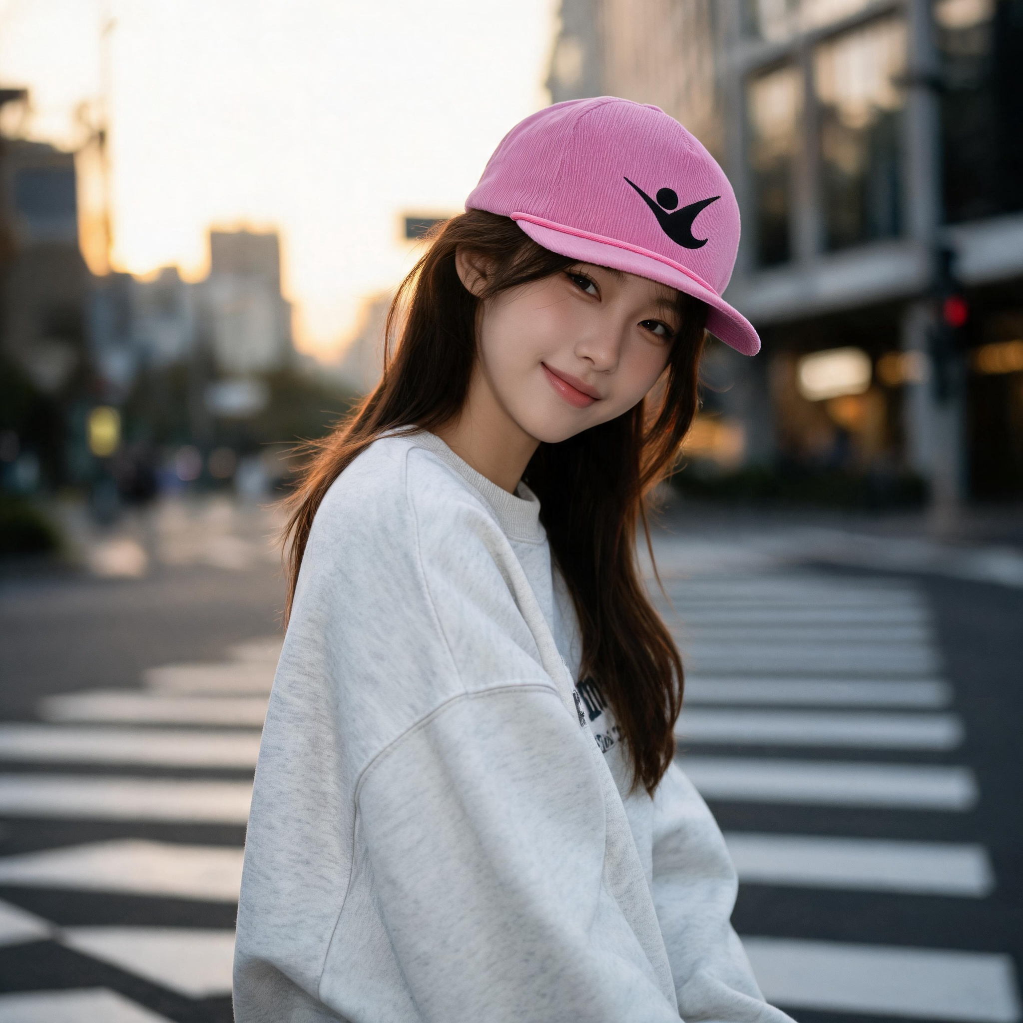 Pink Corduroy Snapback Cap with Embroidered Logo Flat Brim Streetwear Hat