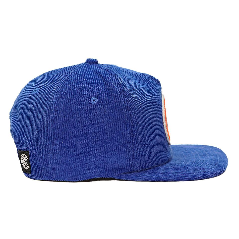 Classic Blue Corduroy Flat Brim Snapback Cap with Embroidered Front Logo