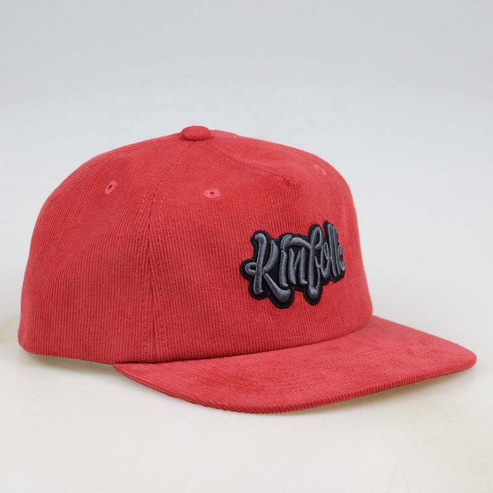 Red Kinfolk Script Embroidered Corduroy Five-Panel Snapback Cap