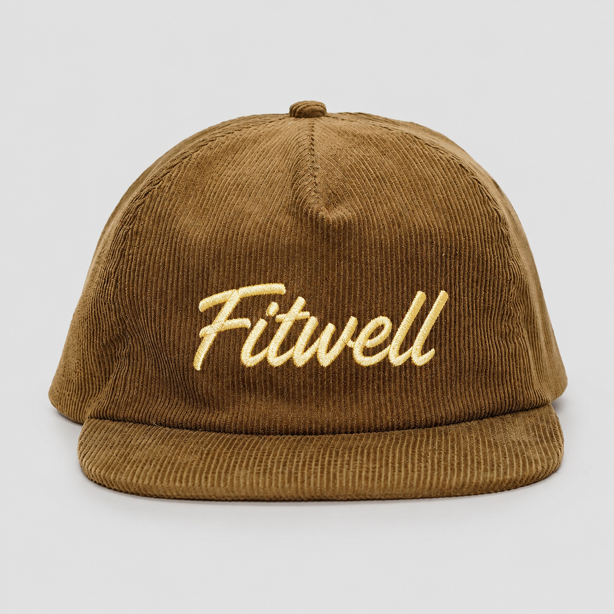 Brown Corduroy 5-Panel Snapback Cap with LOWBROW ANGLER Embroidery, Soft Crown & Flat Brim