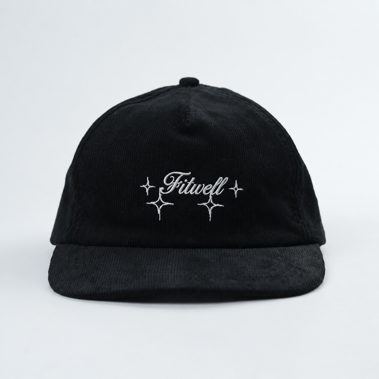 Black Corduroy Snapback Cap with Sparkle Script Embroidered Logo