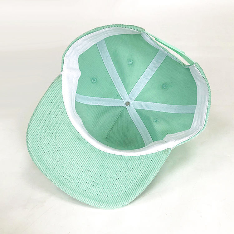 Mint Green Corduroy Five-Panel Rope Snapback Cap with White Embroidered Logo
