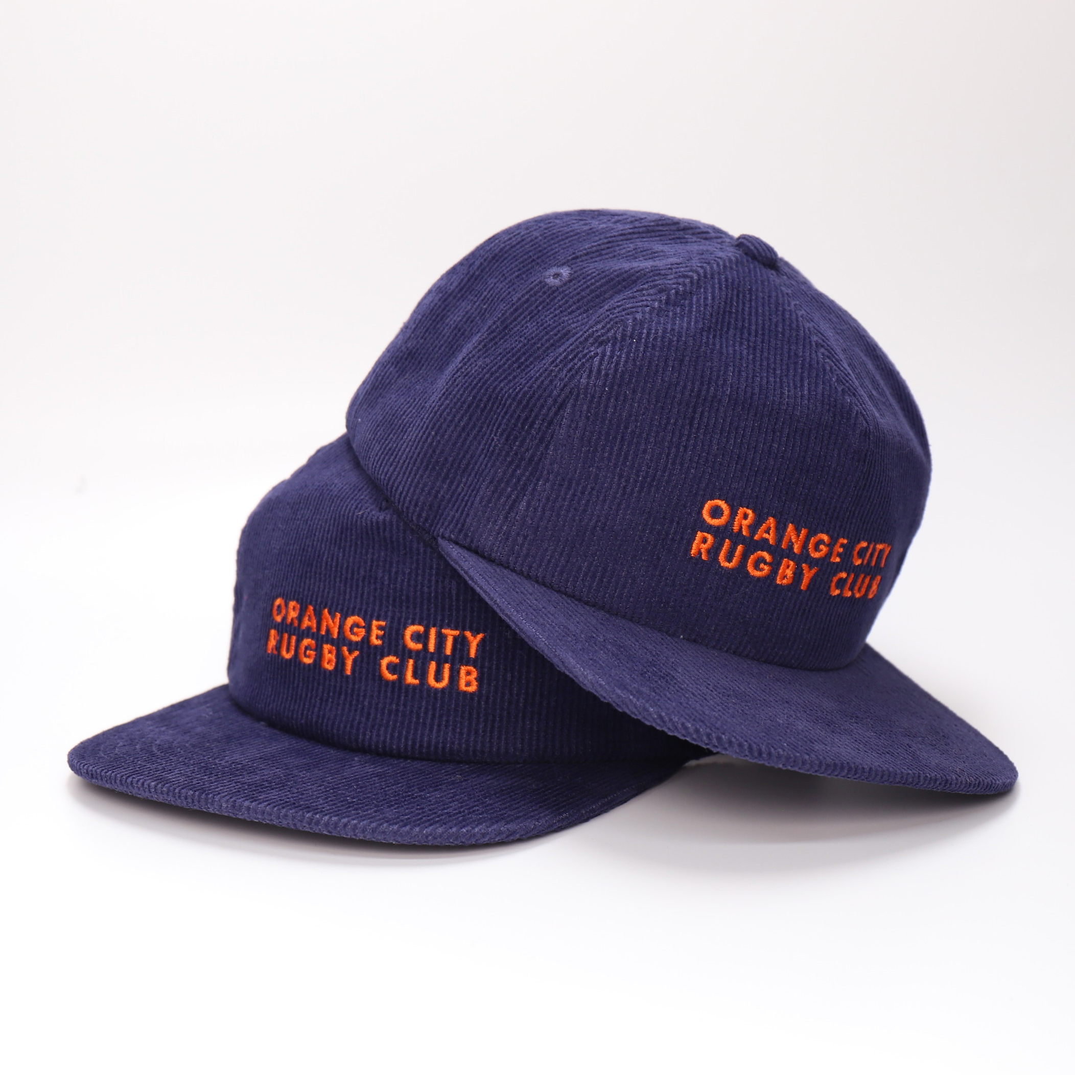 Navy Blue Corduroy Snapback Cap with Soft Front Panel and Embroidered Logo