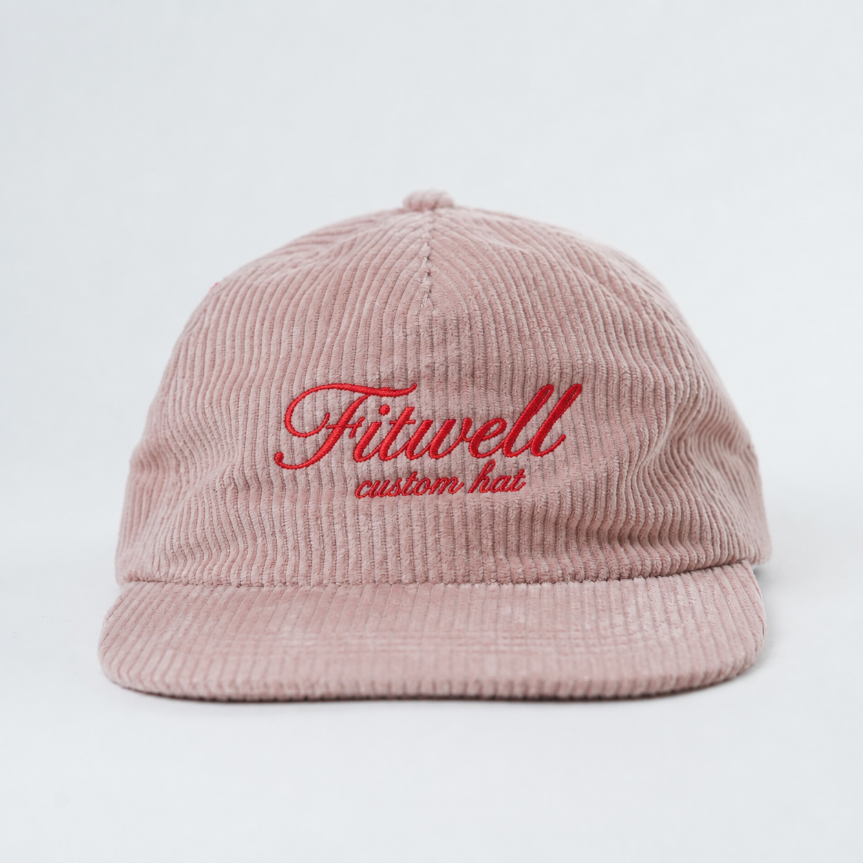 Pink Corduroy Five Panel Cap with Red Wish You Were Here Embroidery