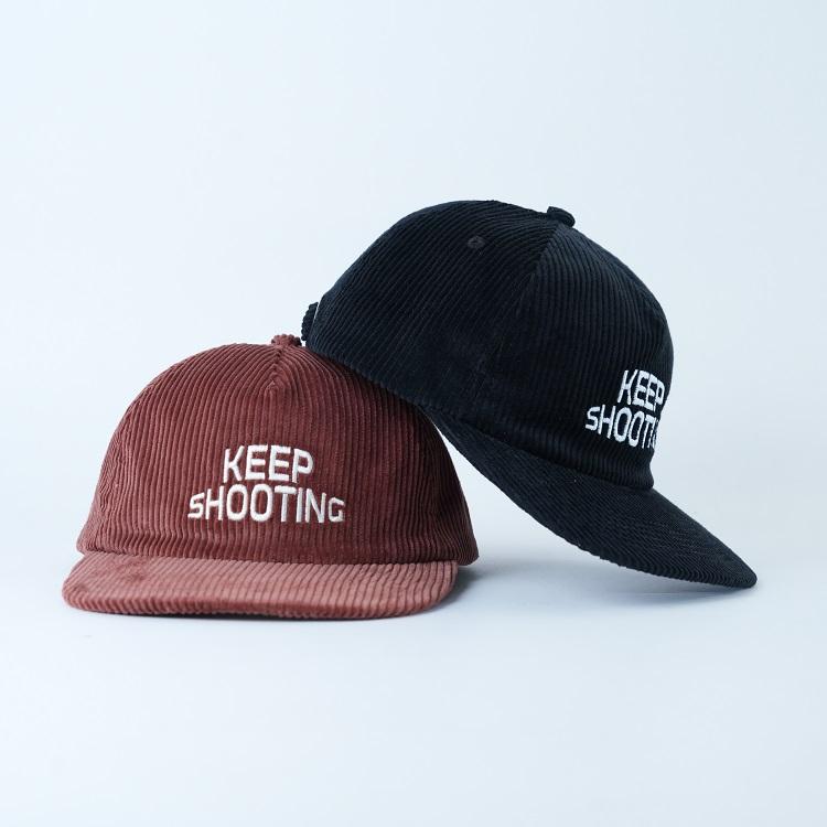Vintage Corduroy Snapback Cap with Embroidered Keep Shooting Logo