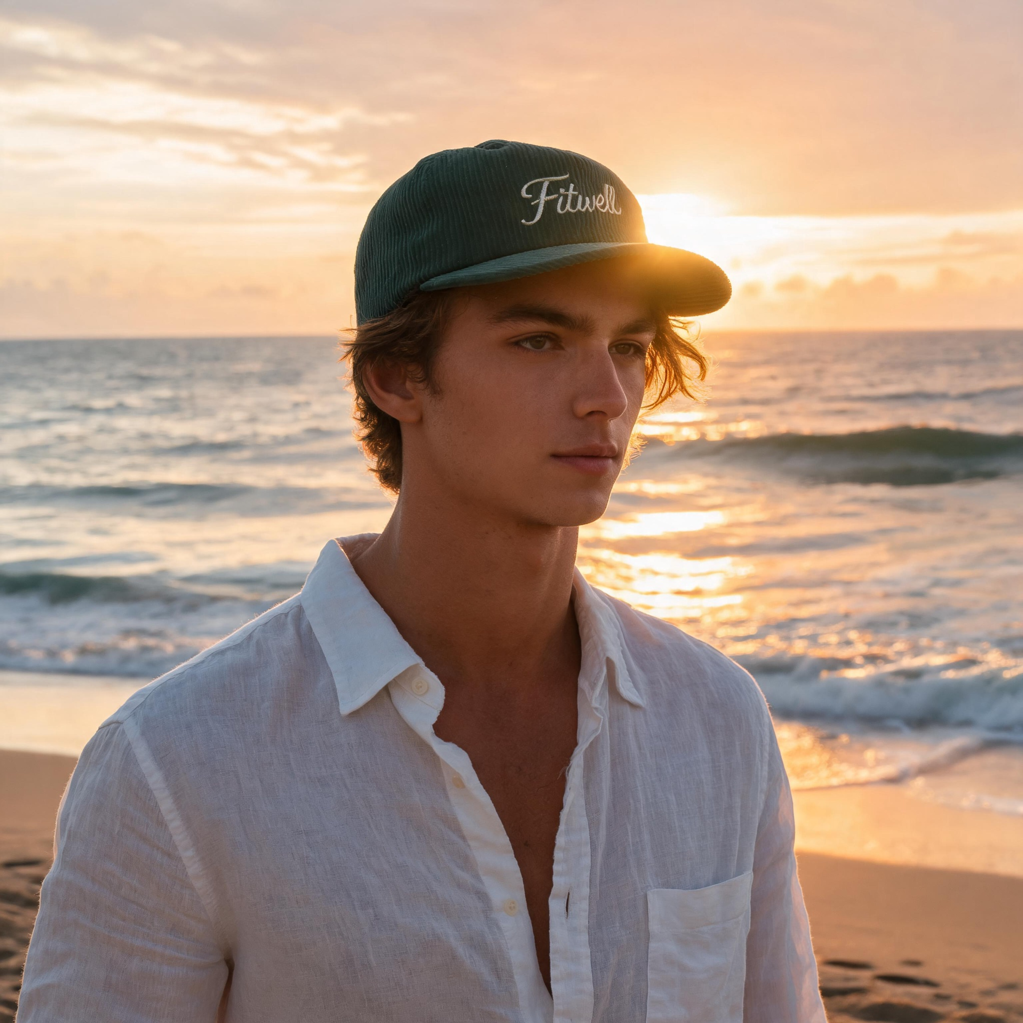 Retro Soft-Crown Corduroy Five-Panel Flat Brim Hat with Script Embroidery and Adjustable Snap Closure