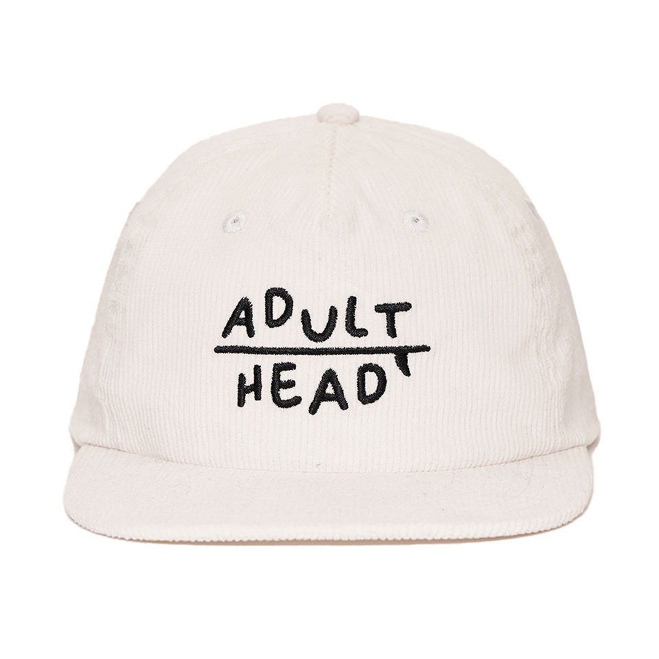 White Corduroy Snapback Cap with Minimalist Embroidered Logo and Flat Brim Design