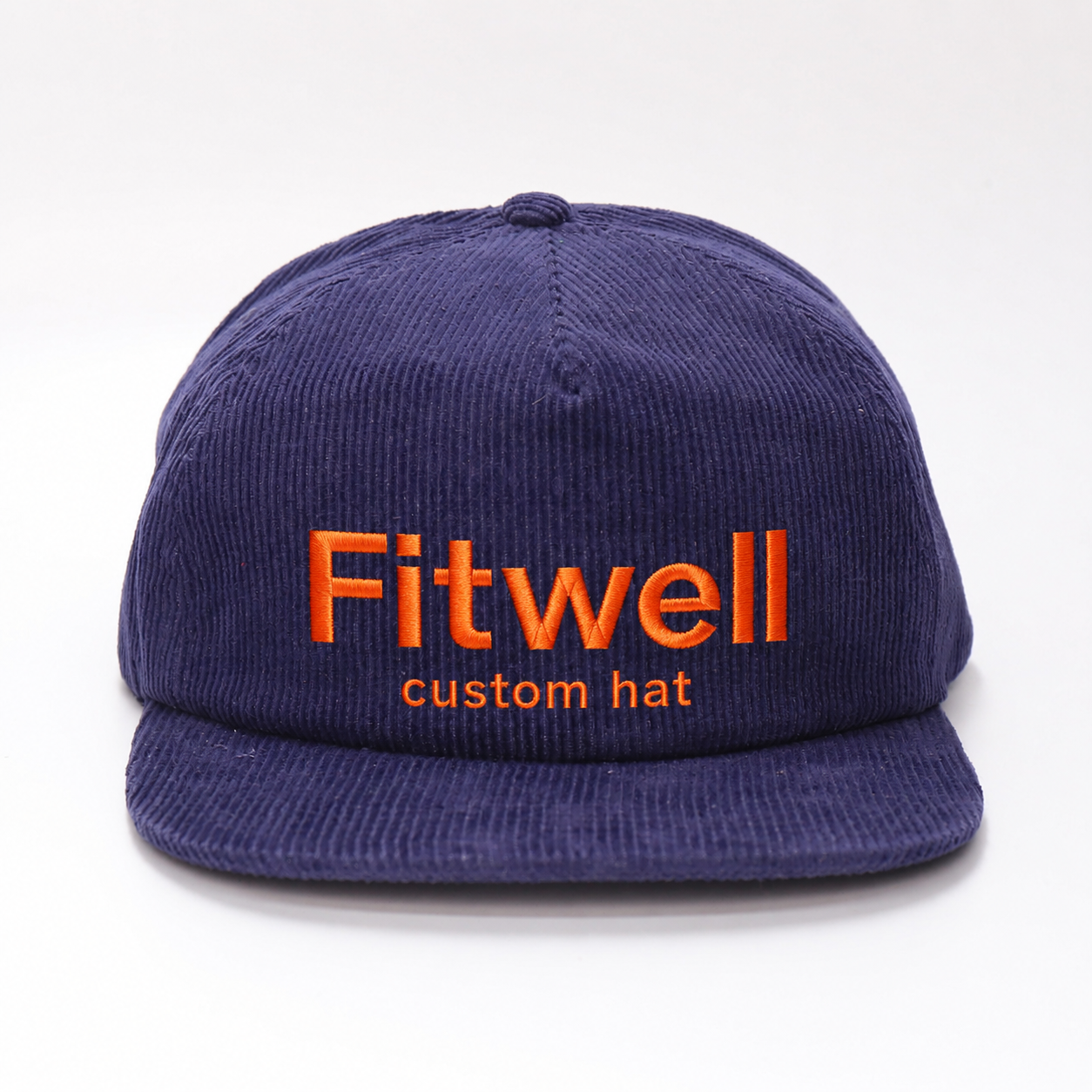 Navy Blue Corduroy Snapback Cap with Soft Front Panel and Embroidered Logo