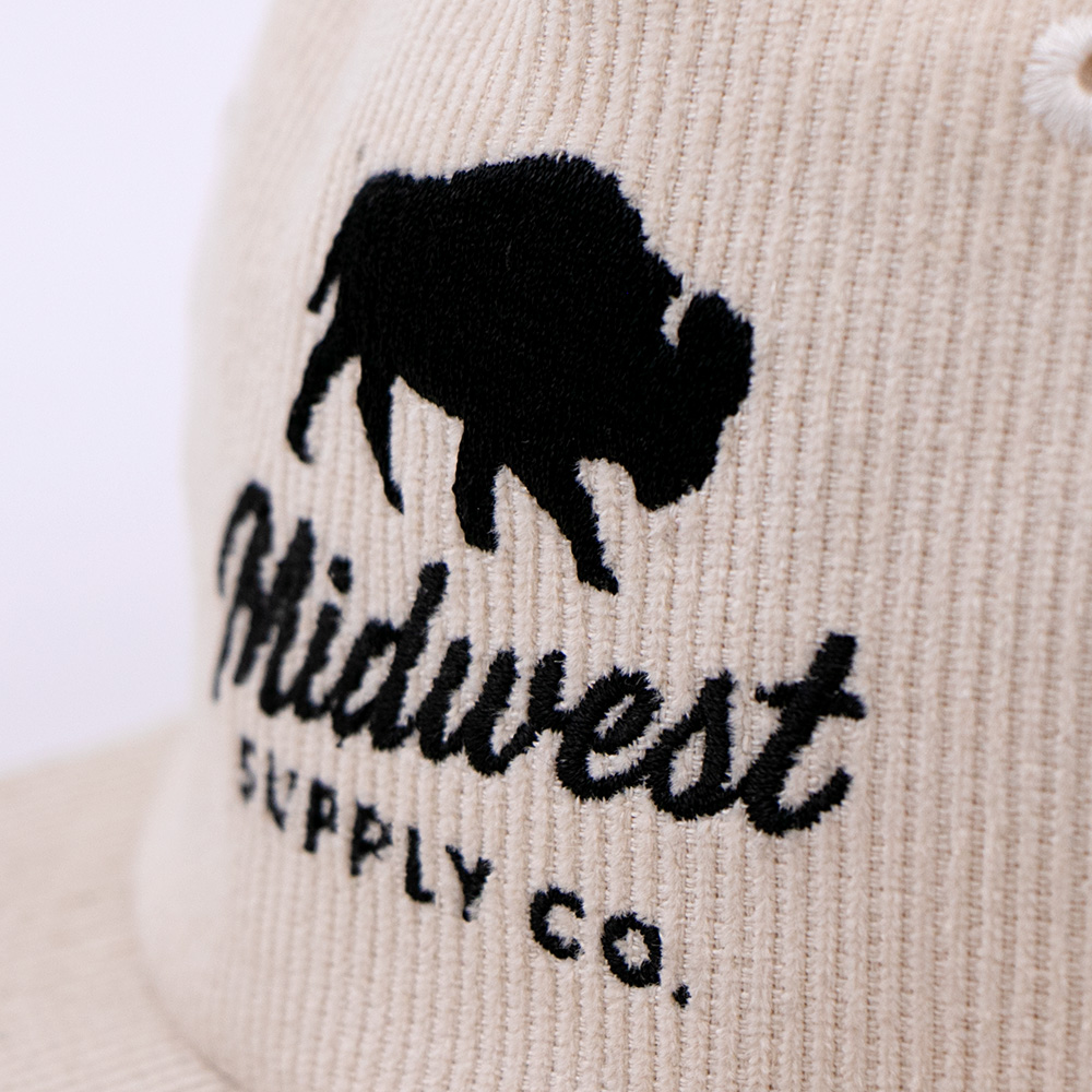 Ivory Midwest Bison Embroidered Corduroy Snapback Cap