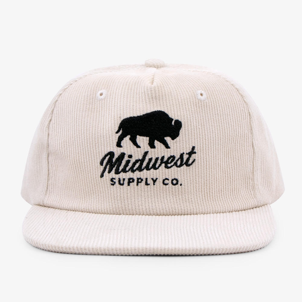 Ivory Midwest Bison Embroidered Corduroy Snapback Cap