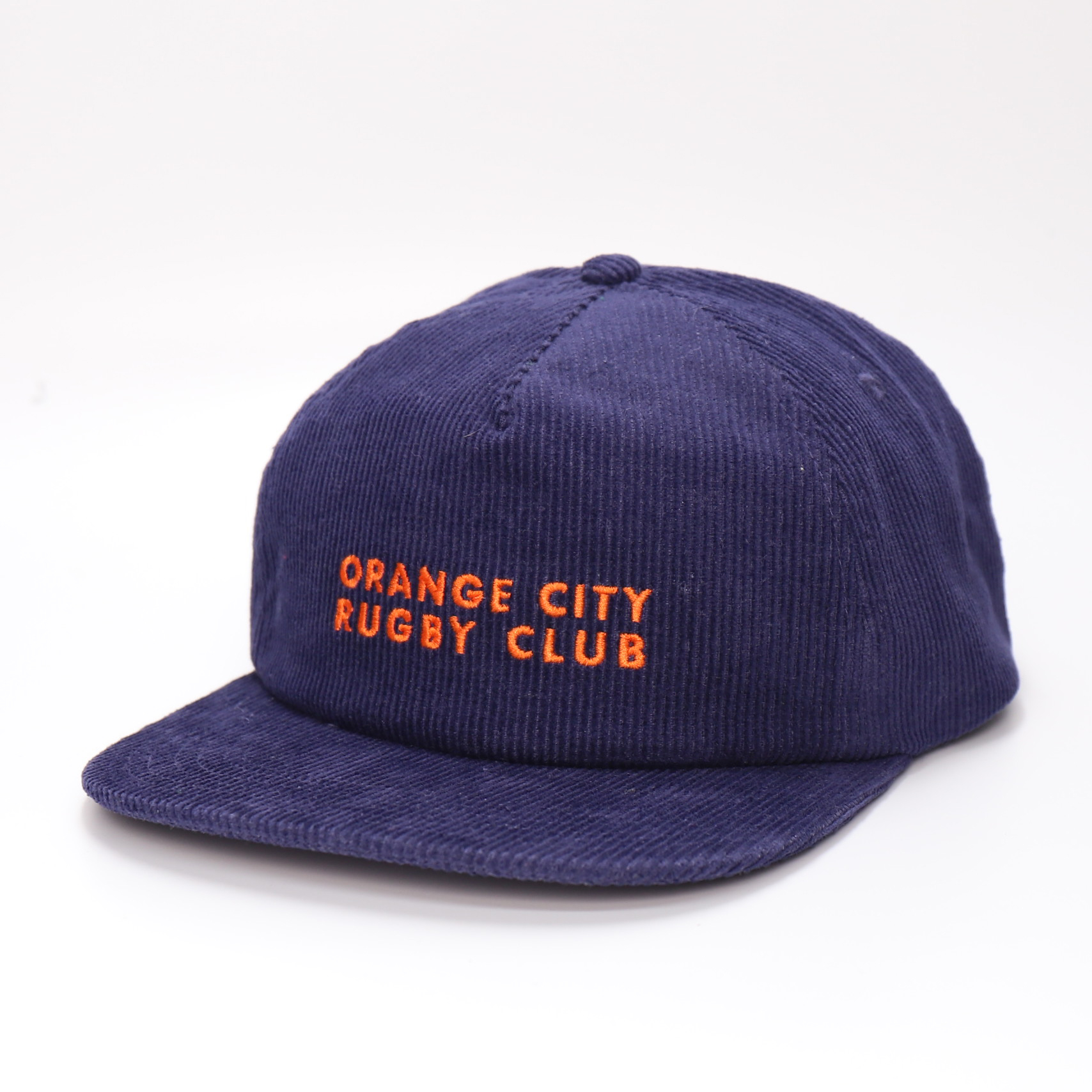 Navy Blue Corduroy Snapback Cap with Soft Front Panel and Embroidered Logo