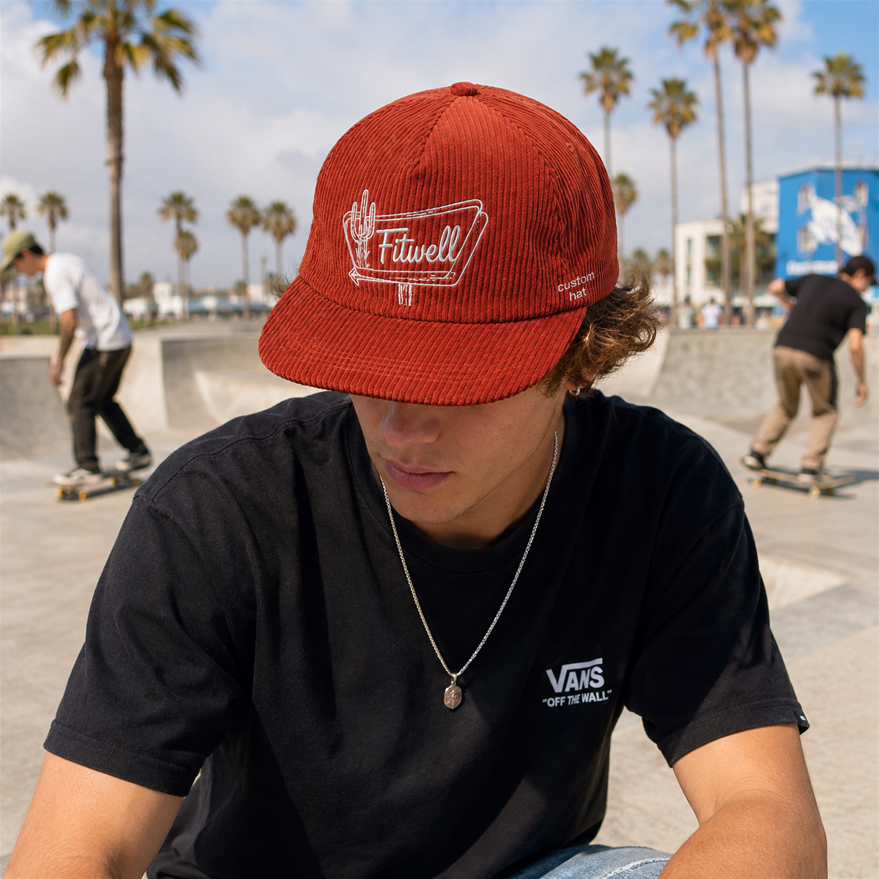 Black and Rust Corduroy Western Embroidered 5 Panel Caps