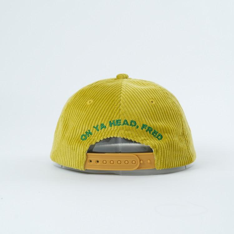 Mustard Yellow Corduroy Five-Panel Cap with Front Embroidered Lettering
