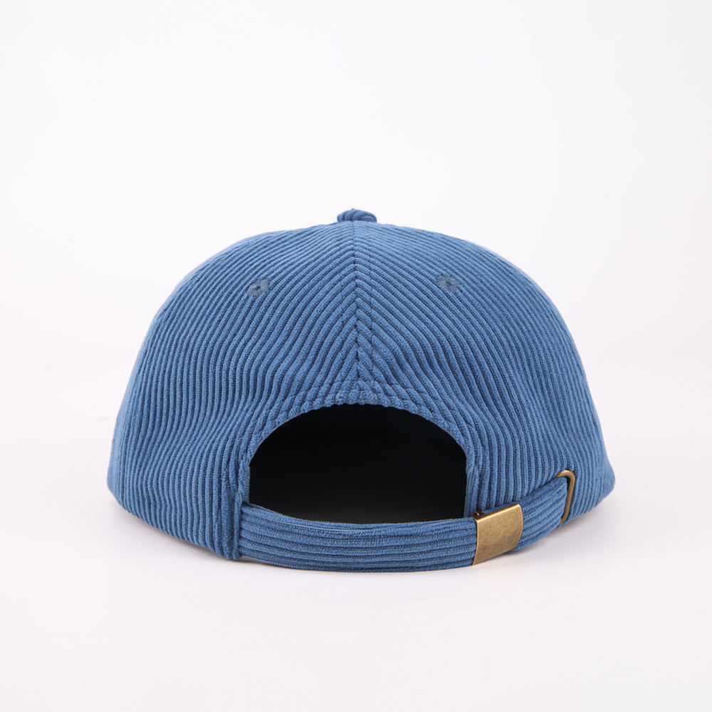 Blue Corduroy Snapback Cap with Embroidered Skateboard Character Logo