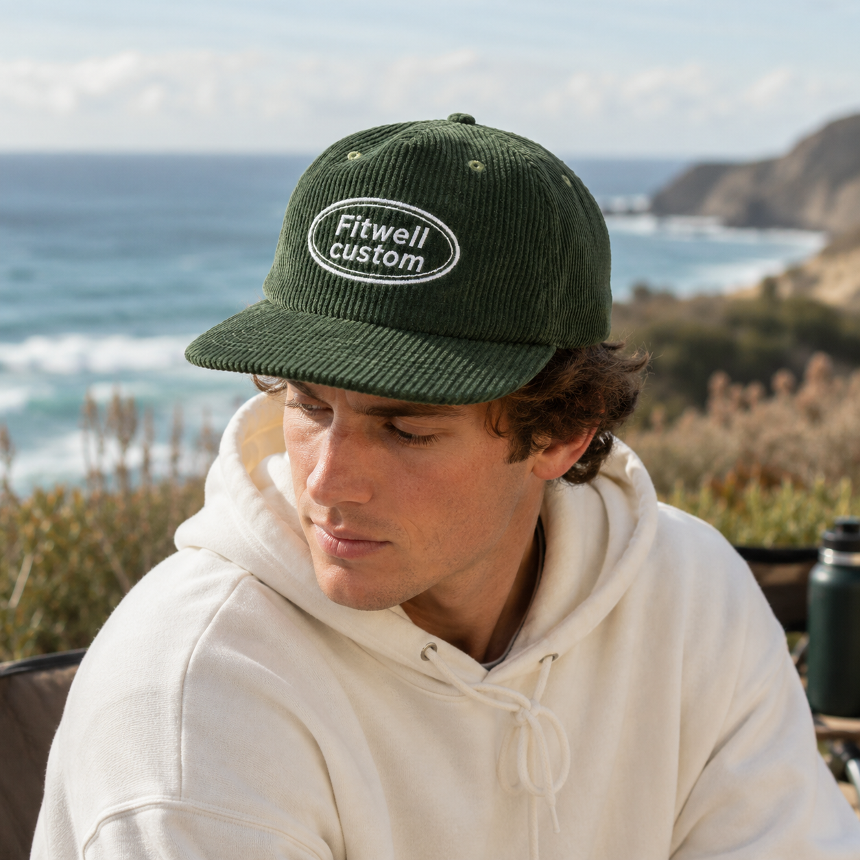 Vintage Olive Corduroy 5 Panel Cap with Embroidered Good Days Logo
