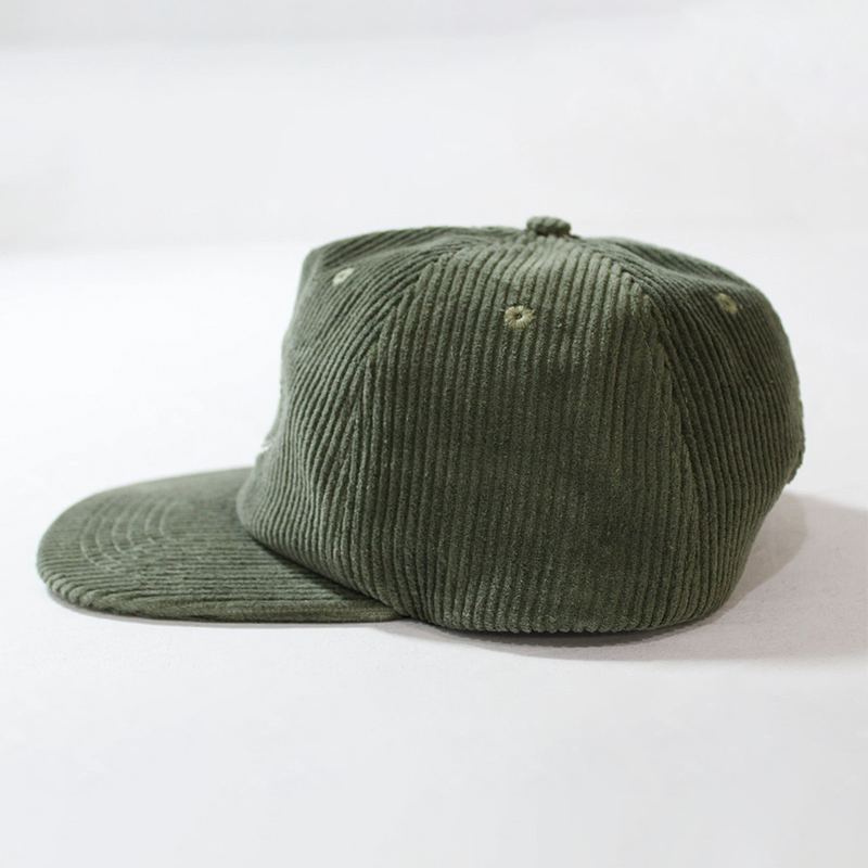 Vintage Olive Corduroy 5 Panel Cap with Embroidered Good Days Logo