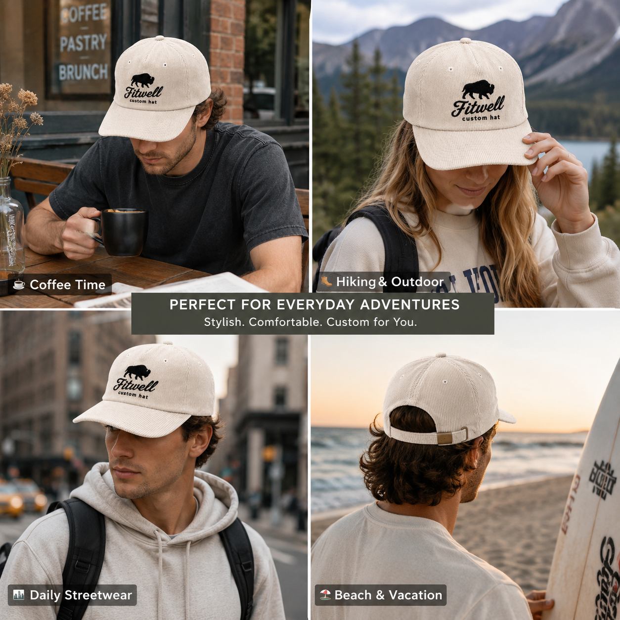 Ivory Midwest Bison Embroidered Corduroy Snapback Cap