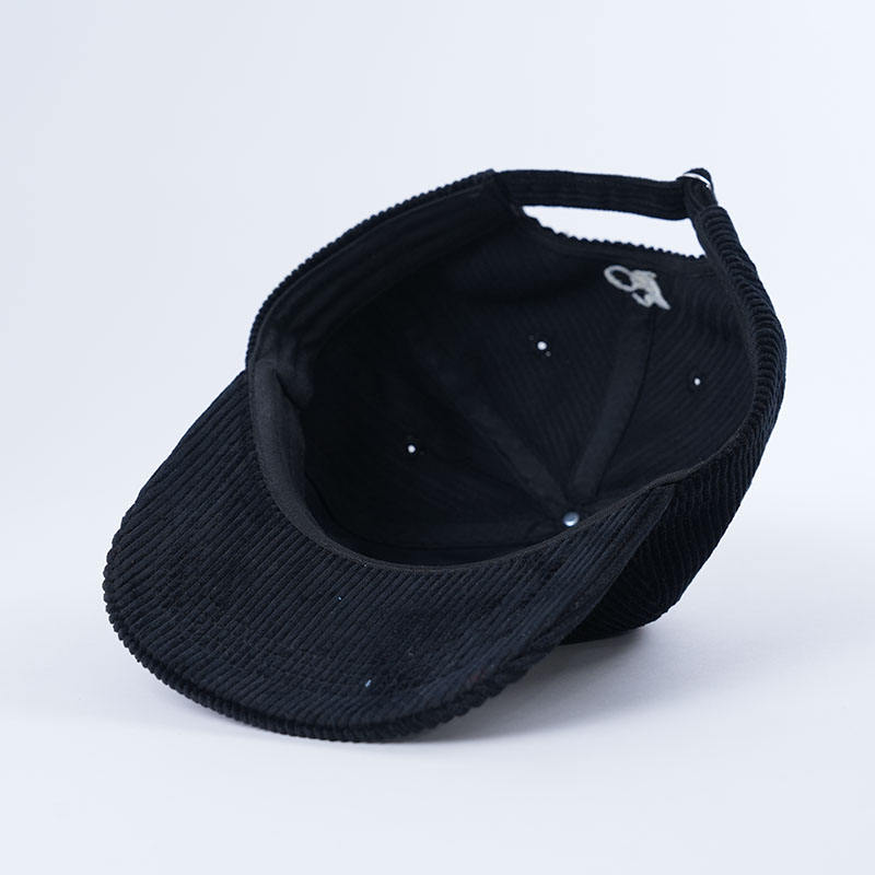 Black Corduroy Five-Panel Script Embroidery Snapback Cap