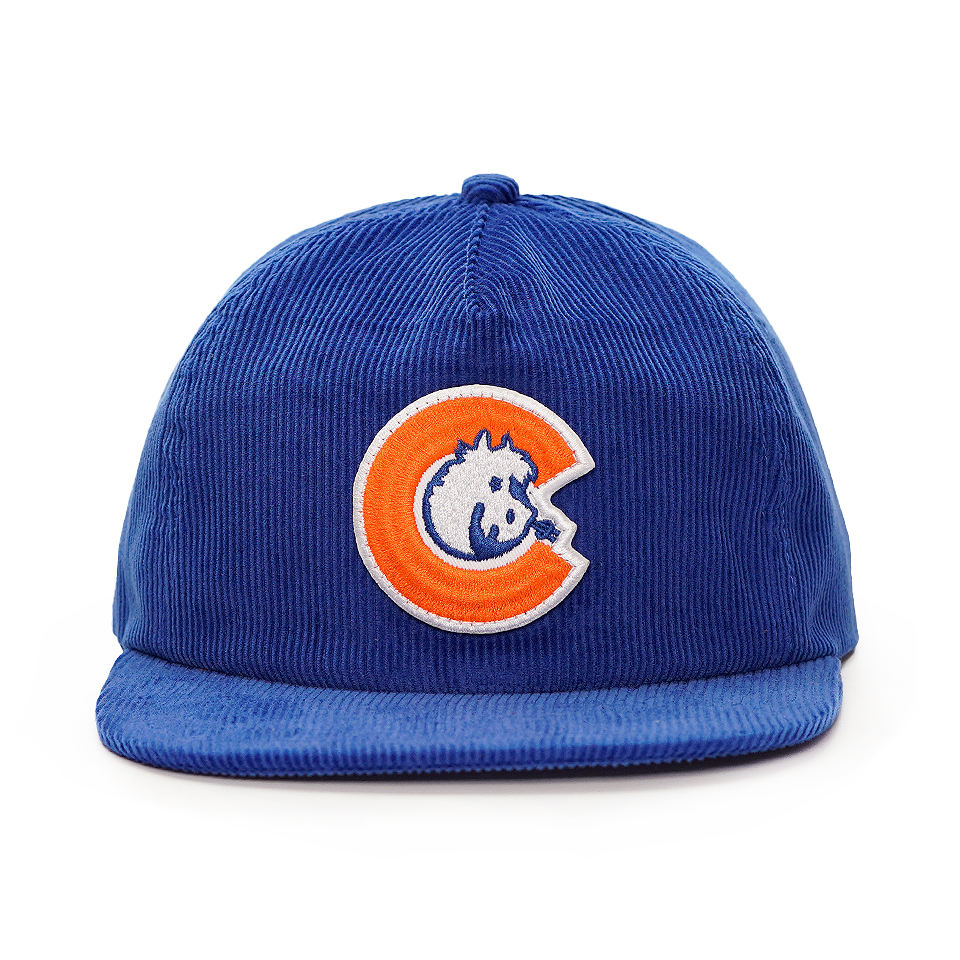 Classic Blue Corduroy Flat Brim Snapback Cap with Embroidered Front Logo
