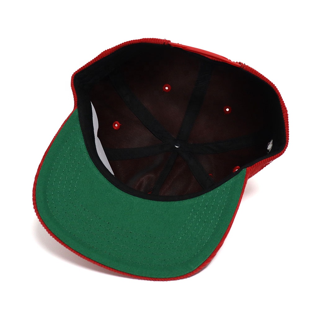 Red Corduroy 5-Panel Snapback Hat with Heartthrobs of America Embroidery