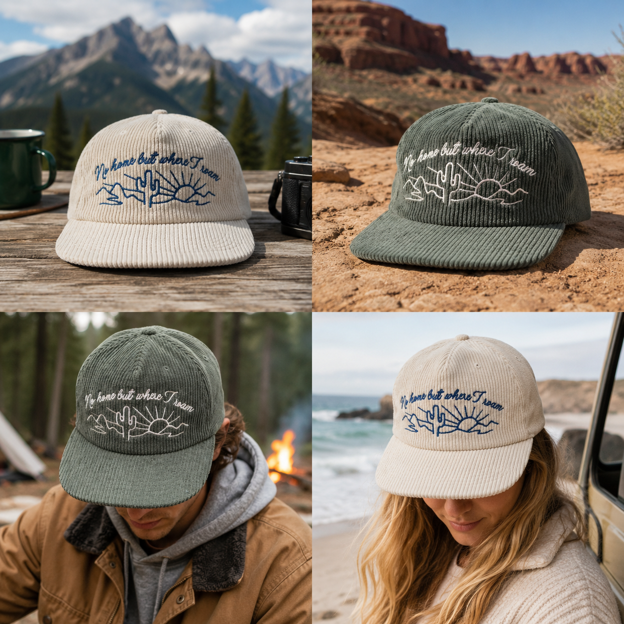 Desert Roam Embroidered Corduroy Five-Panel Snapback Cap