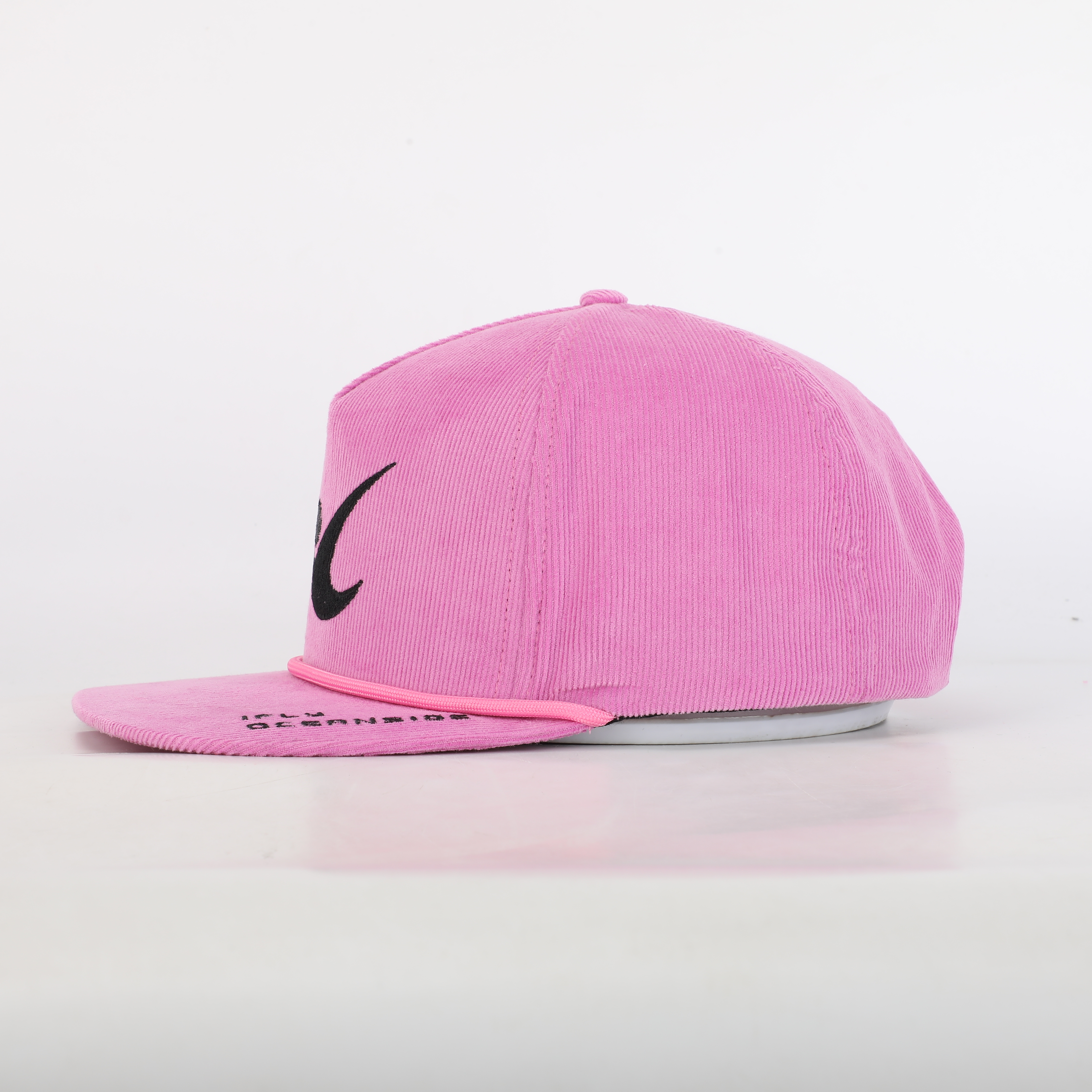 Pink Corduroy Snapback Cap with Embroidered Logo Flat Brim Streetwear Hat