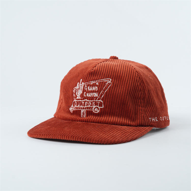 Black and Rust Corduroy Western Embroidered 5 Panel Caps