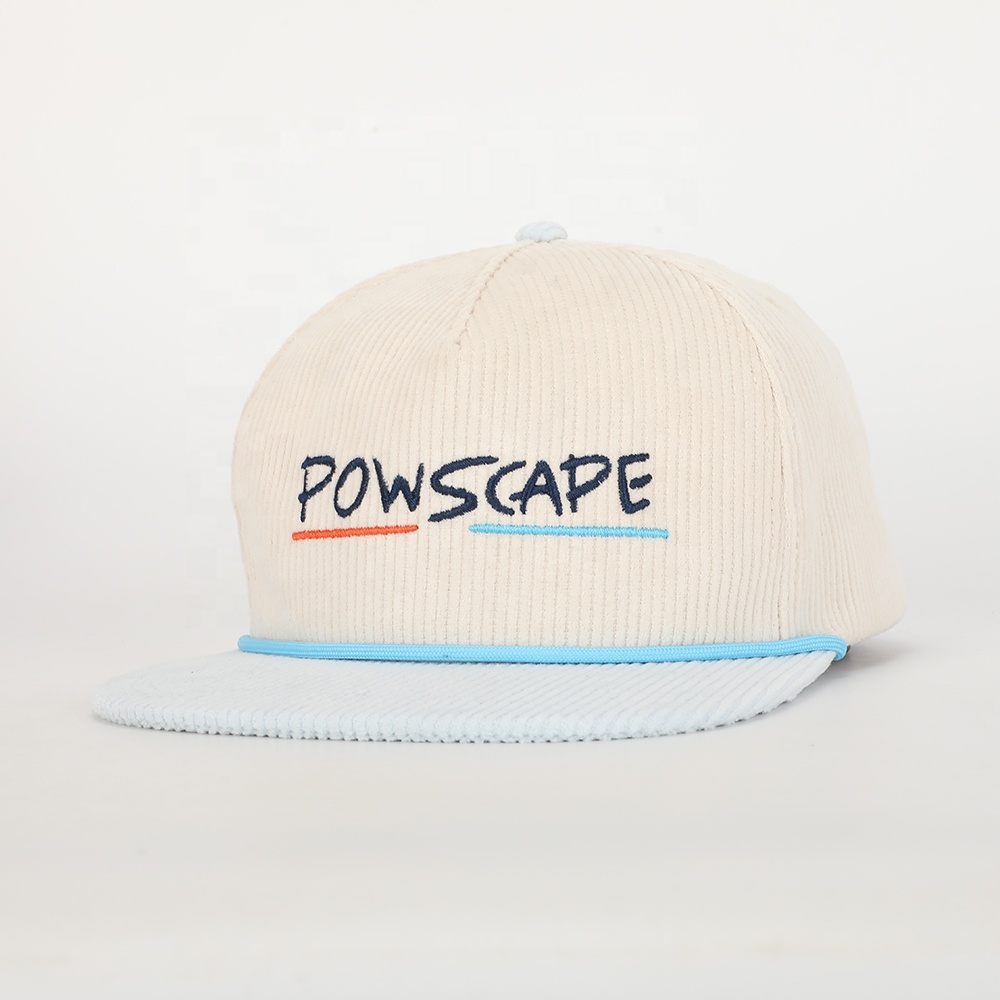 POWSCAPE Two-Tone Corduroy Rope Snapback Cap with Embroidered Script