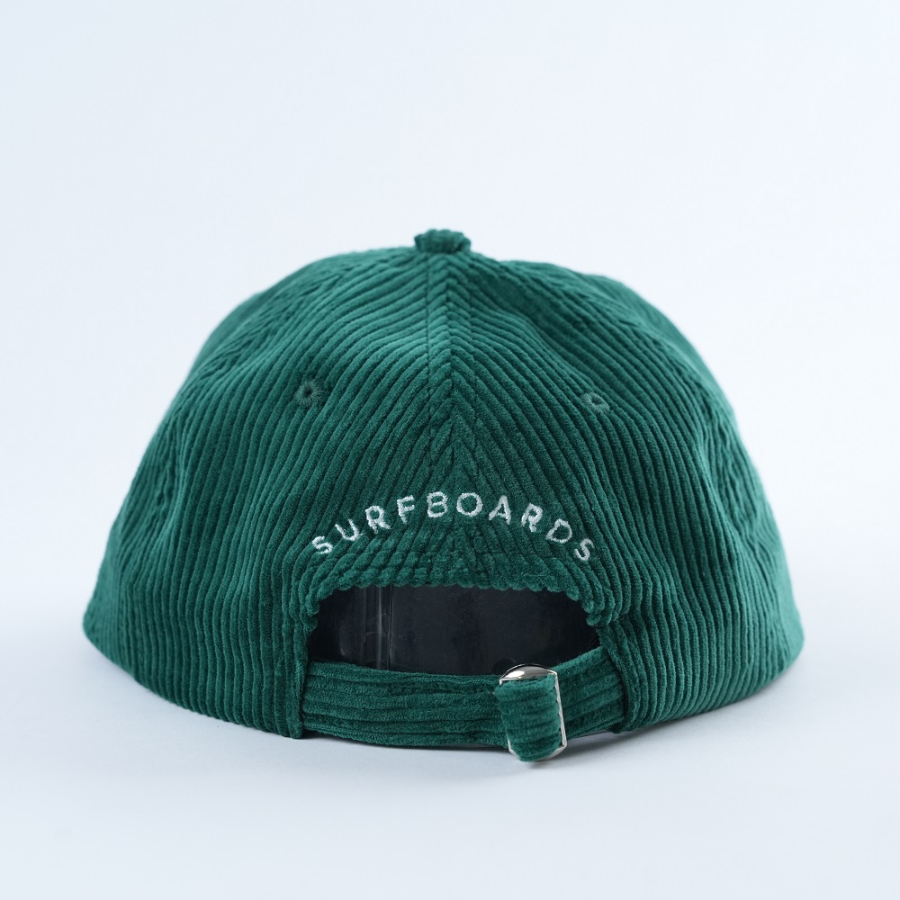 Dark Green Corduroy Five-Panel Cap with White Text Embroidery