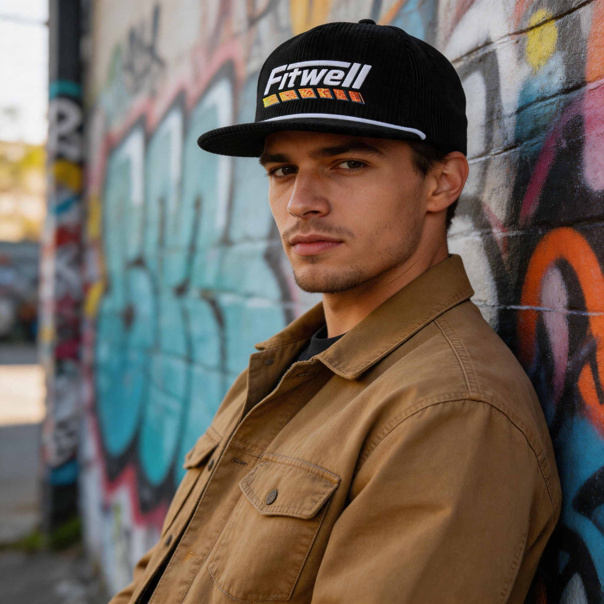 Vintage Corduroy Snapback Cap with Embroidered Logo Adjustable Flat Brim Streetwear Hat