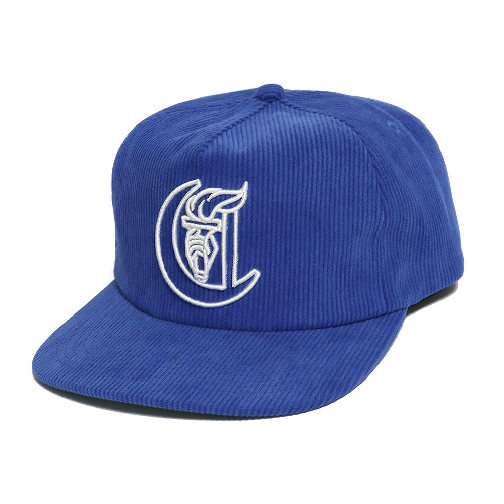 Blue Corduroy Embroidered Flat Brim Snapback Cap