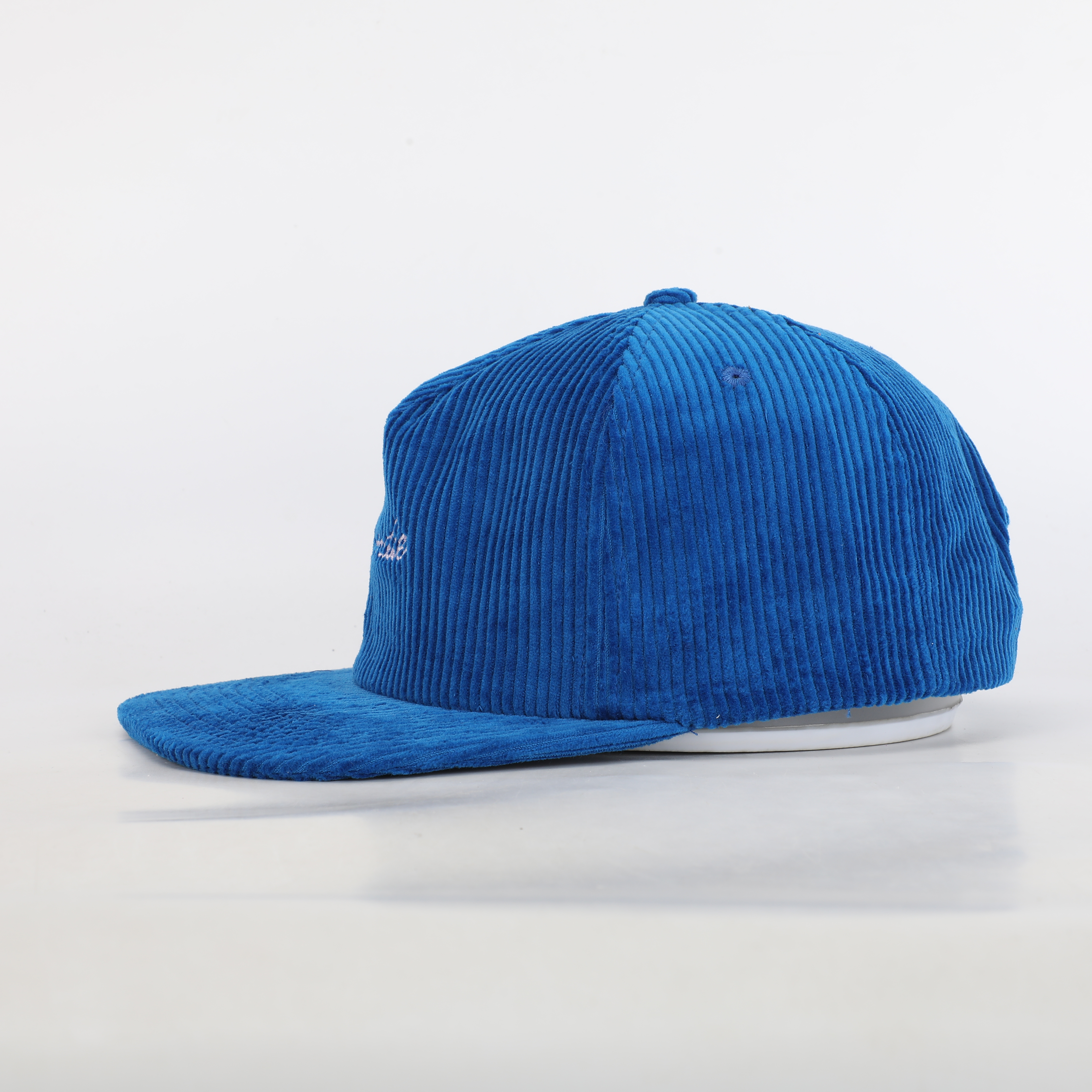 Magenta Blue Corduroy Flat Brim Snapback Caps with Script Embroidery