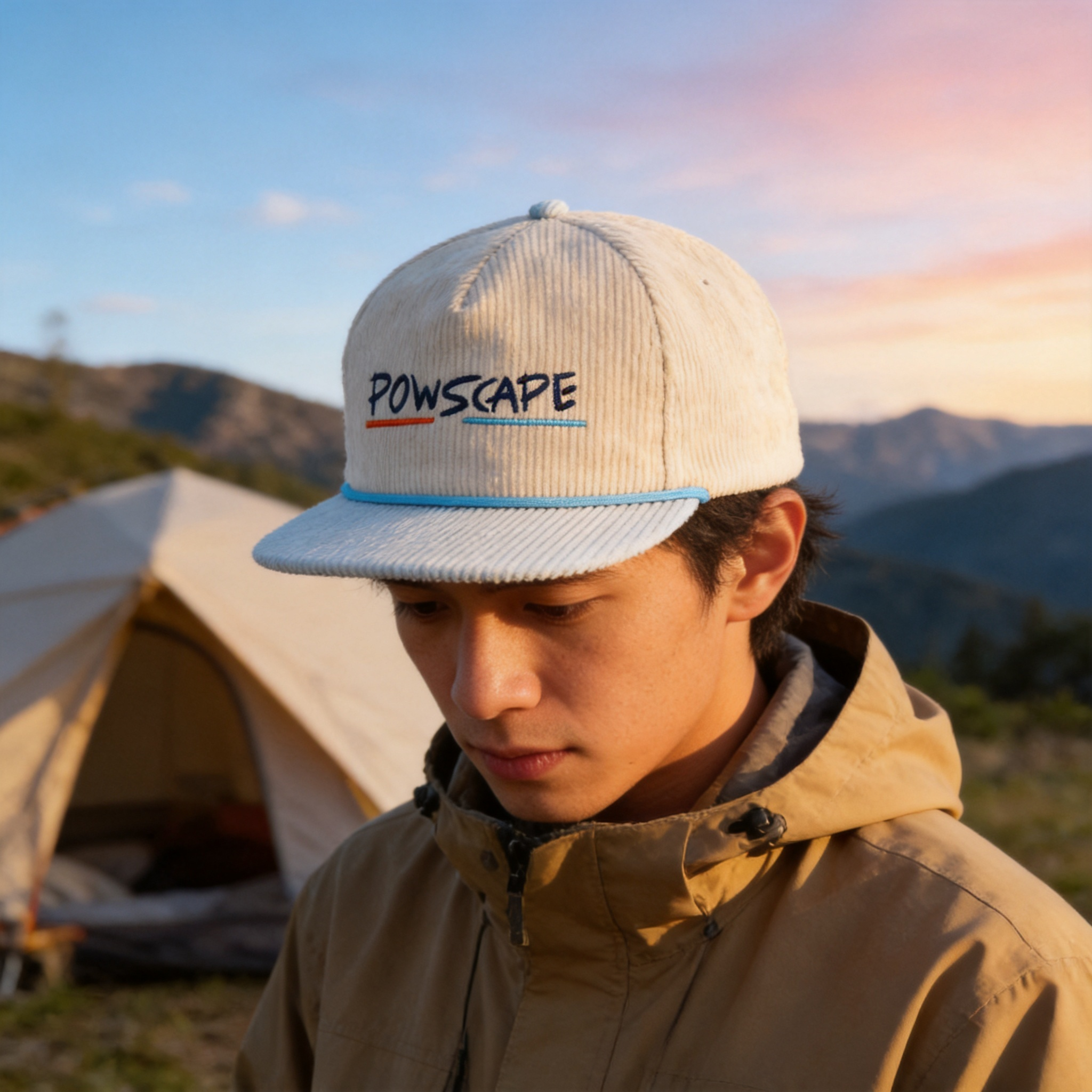 POWSCAPE Two-Tone Corduroy Rope Snapback Cap with Embroidered Script